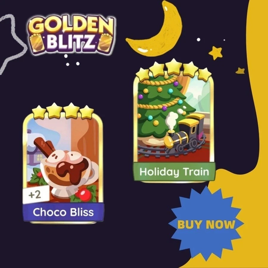Holiday Train & Choco Bliss ✨ Gold Sticker Monopoli Go Golden Blitz ✨ INSTANT 🔝 - Image 1 of 1