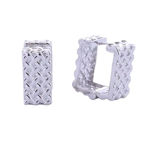14K White Gold Rattan Square Huggie Hoops - Picture 1 of 3