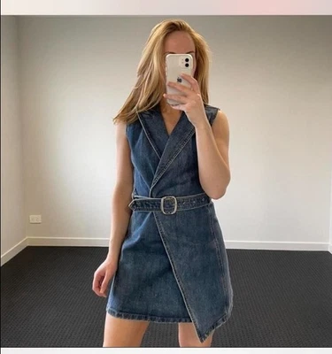 Mossman Dress Size AU 8 US 4 Denim Wrap No Looking Back Dress Blue Belted Casual - image 1 of 4