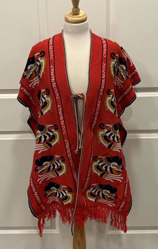 Poncho Vintage Mexicano Serape Flecos Hecho a Mano Boho Bohemio Festival Azteca Foto 1 de 4