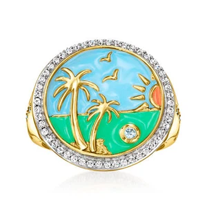 Ross-Simons WTpz & Multi Enam Beach Rng w Bltpz in 18k Gold Plate - Picture 1 of 4