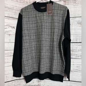 Pasaco Paris sweater Mans size 50 plaid Knit lyocell Wool Blend pullover New - Picture 1 of 12