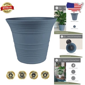 Elegant 16" Slate Blue Self-Watering Pot - Durable for Indoor & Outdoor Use - Picture 1 of 10