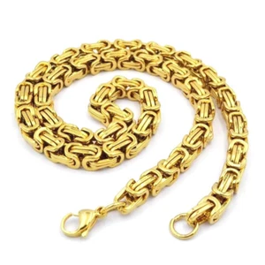 CHAINE LARGE HOMME ACIER PLAQUE OR MAILLE BYZANTINE BLING BLING RAPPEUR 9mm 0133 - Imagen 1 de 1