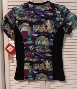 Peanuts Scrubs Halloween Tooniforms V Neck Knit Panel Top Size XXS Snoopy New - Picture 1 of 10