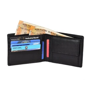 Black Leather Wallet for Men, RFID Card Holder, Money Organizer, Gift for Mens - Picture 1 of 22
