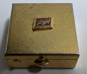 Vintage SCHLITZ Beer gold-tone metal Trinket box 1.25" X 1.25"x0.5" - Picture 1 of 4