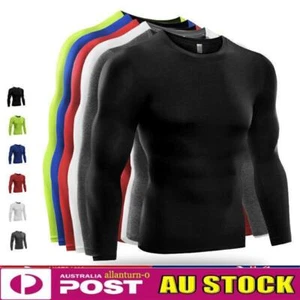 Mens Compression Armour Base Layer Top Long Sleeve Gym Sports Skin Fit T-shirts - Picture 1 of 18