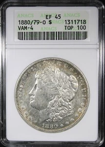 1880/79-O Morgan Dollar ANACS XF45 Soapbox Holder TOP 100 VAM 4 Crossbar - Picture 1 of 2