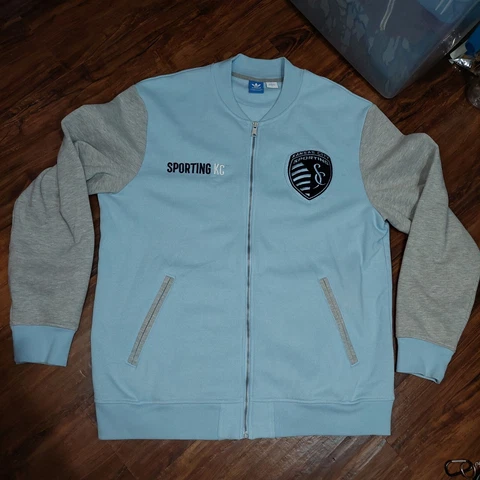 Sporting Kansas City KC Adidas Jacket Sz XL MLS Soccer Trefoil Zip Baby Blue Cover