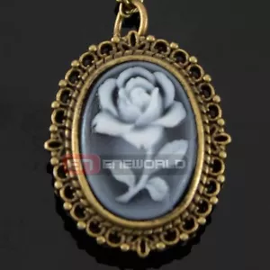White Rose Pocket Watch Necklace Quartz Chain Woman Retro Gift Hot Vintage - Picture 1 of 8