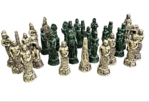 Chess Replacement Game Pieces Aztec Maya Green Beige Figures Stone Resin Choose - Picture 1 of 24