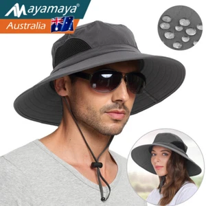 Men Wide Brim Bucket Hat UV Protection Sun Cap Women Fishing Hiking Outdoor Gift - Picture 1 of 10