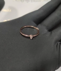 14k Rose Gold Solitaire Pear Lab Grown Diamond Minimalist Stackable Tiny Ring - Picture 1 of 3