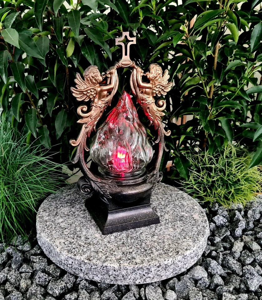 Grablaterne LED Grablampe Sockel Grableuchte  Granit Grablicht  Engel Gold - Bild 1 von 1