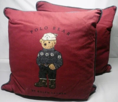 2 Vintage Ralph Lauren Polo Bear Down Throw Pillows 18” x 18” - Image 1 of 4