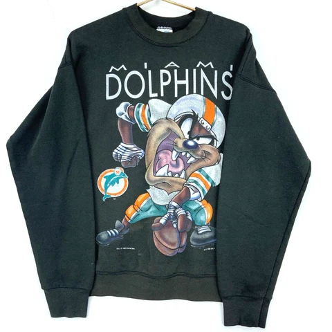 Vintage Miami Dolphins Taz Warner Bros Sweatshirt Crewneck Size L 1995 Black Nfl Cover