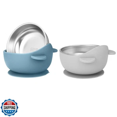 Paquete de 2 cuencos para bebés Wesketch de acero inoxidable con ventosa, cuencos para niños pequeños con R Foto 1 de 4