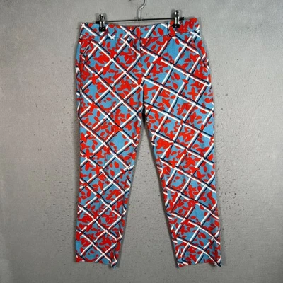 Calça Jil Sander azul vermelha feminina estampada perna reta tamanho 38 mistura de algodão - Imagem 1 de 4