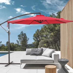 10′ Patio Offset Umbrella Outdoor Hanging Steel Deck Umbrella With a Crossed ... - Picture 1 of 7