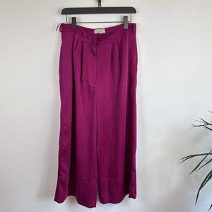 Coast Women's Cropped Wide-Leg Trousers Size 14 Fushia Pink Satin Party - Picture 1 of 6