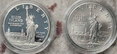 1986-S & 86-P U.S. Mint 90% Silver Commemorative Proof & Unc Dollar Coins LOOK! - Image 1 of 2