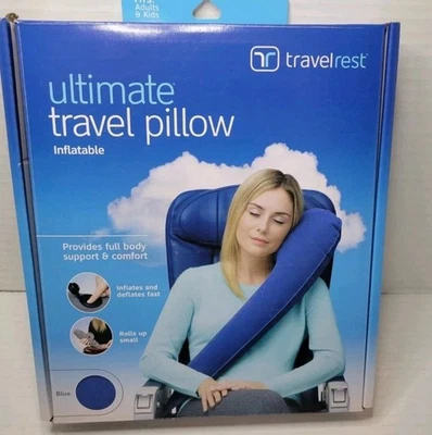 Travelrest Ultimate Inflatable Travel Pillow Neck Head Shoulder Support Blue NEW - Image 1 of 4