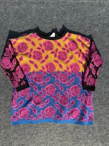 Vintage Betsey Johnson L Bright Floral Pink Blue Yellow Punk 80s Neon Beatnik  - Picture 1 of 14