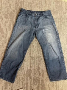 Ralph Lauren Polo Jeans Co Jeans Herren 36x30 Blau Straight Denim ausgefranster Saum - Bild 1 von 11