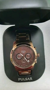 Pulsar VD53-X079 Men's Chronograph Analog Watch All Brown Tone Date 44mm (Rare) - Picture 1 of 24