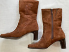 White Mountain Womens Boots Brown Suede Square Toe Size 7 Wide Embroidered