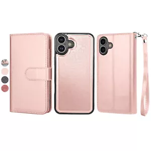 For iPhone 16 15 14 13 Pro Max Plus Wallet Case With Card Holder Strap FlipCover - Picture 1 of 21