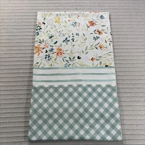 Masion D Hermine Shower Curtain Ivory Floral Gingham Plaid Green 72X70 Cotton - Picture 1 of 12