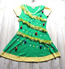 NOBO Christmas Dress Womens Green Yellow Tinsel Ornaments Short Sleeve Knit