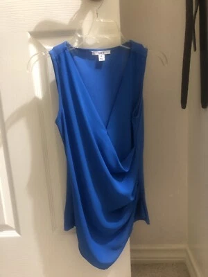 bar III blue women faux-wrap Sleeveless Blouse Top Size XS - Image 1 of 2