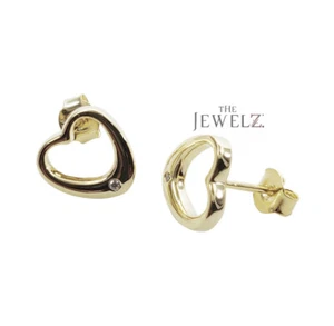14K Gold 0.02 CT VS/F-G Diamond Love Heart Shape Studs Earrings - The Jewelz - Picture 1 of 4
