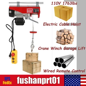 110V 1763lbs Electric Cable Hoist Crane Winch Garage Lift Wired Remote Control - Picture 1 of 20