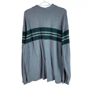 Vintage 90s Eddie Bauer Polo Shirt Mens 2XL Gray Green Striped Cotton L/S - Picture 1 of 4