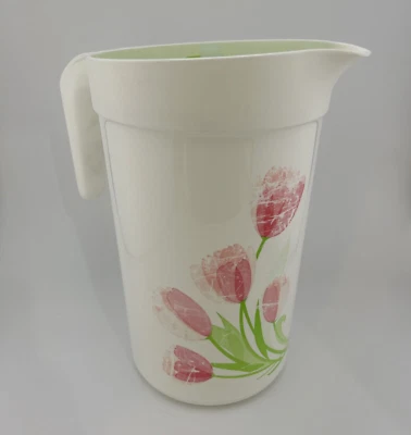 Tupperware Art of Spring Pink Floral Green Lid Pitcher  - Image 1 of 4
