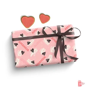 Valentine's Gift Wrapping Paper Roll with Name Pink Heart Love Gift Wrap Roll - Picture 1 of 5