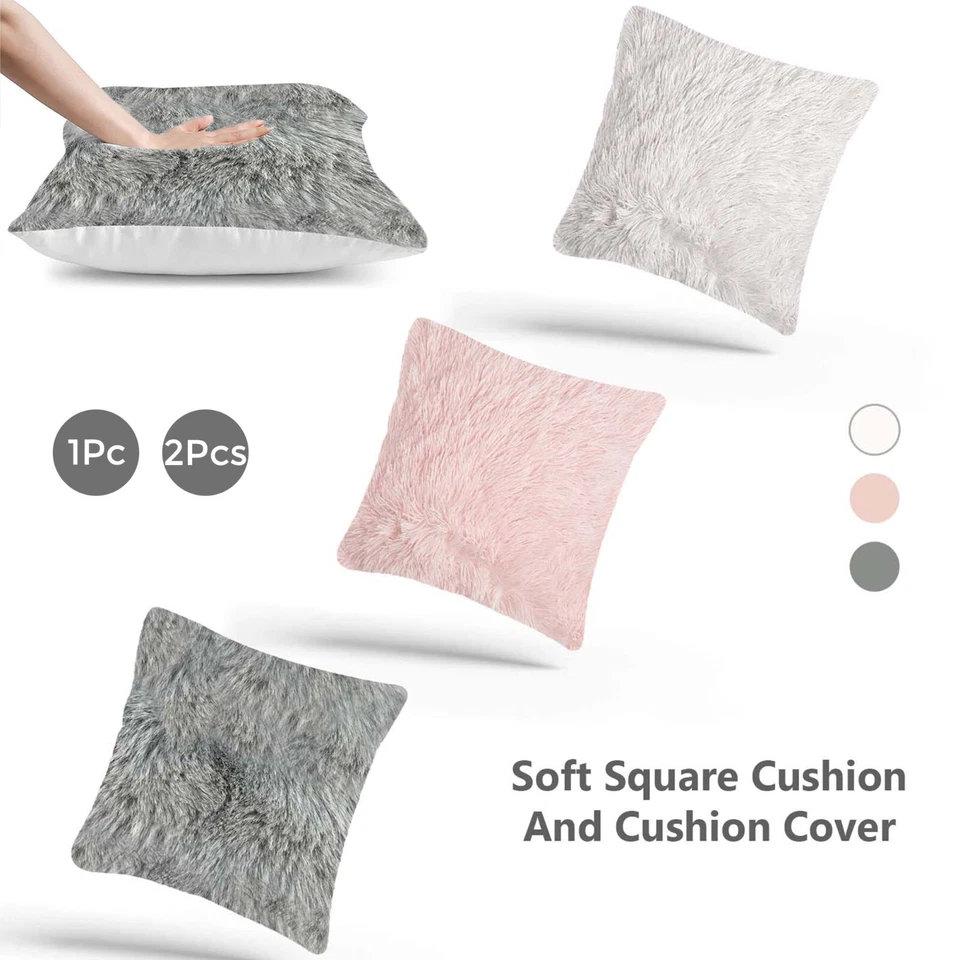18" x 18" Fluffy Filled Square Cushion with Cover Shaggy Set Scatter Sofa Pillow - Image 1 of 1