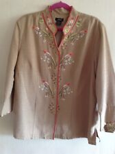 100% Silk Embroidered 3/4 Sleeve Light Tan Jacket, 1X/ca. 46" Or 117 Cm