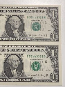 DOUBLE LADDER PAIR NUMBER #55443322 - 1988A $1 GEM NY/MINN FRNs UNC!SUPER RARE! - Picture 1 of 4