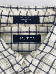 Nautica Button Down Shirt Medium Men's White Plaid Long Sleeve - Picture 1 of 8