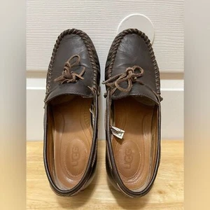 UGG Mens Leather Loafer Shoes Slip On Sheepskin Size 12 Brown - Picture 1 of 10