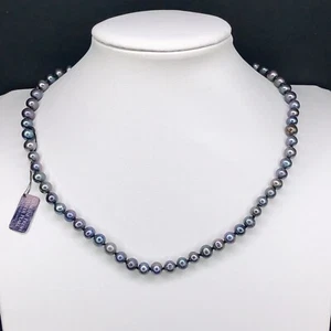 Iridescent Dark Purple Genuine Fresh Water Pearl Necklace 17.75" Sterling Silver - Picture 1 of 9