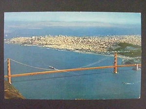 San Francisco California CA Golden Gate Bridge Aerial View Postcard 1950s - Picture 1 of 2
