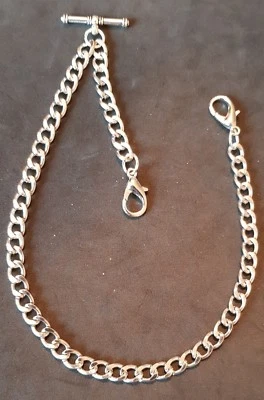  Albert pocket watch chain with t-bar and  clasps,1 for own fob,silver colour - Image 1 of 4