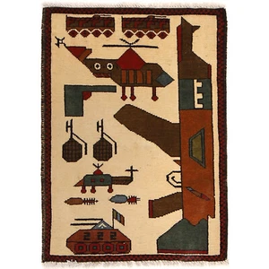 Hand Knotted Afghan Traditional AK-47 Riffle Pictorial War Rug 1'9x2'8 ft-R23770 - Picture 1 of 2