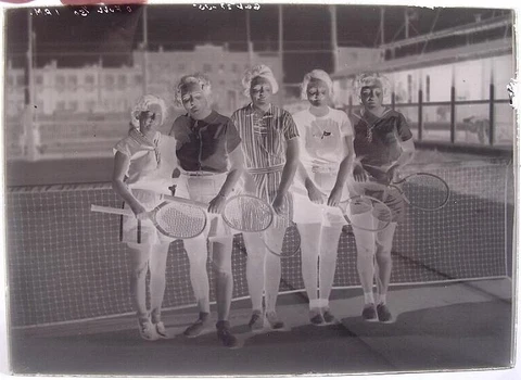 Glass Slide Negative 5 Woman Smiling Ladies Tennis Court Club Racquets c.1920 Cover